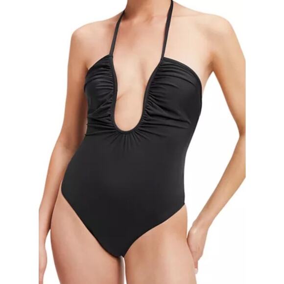 Good American swimsuit Leilani plunge one piece swimsuit halter size 1 Small S - Picture 1 of 7